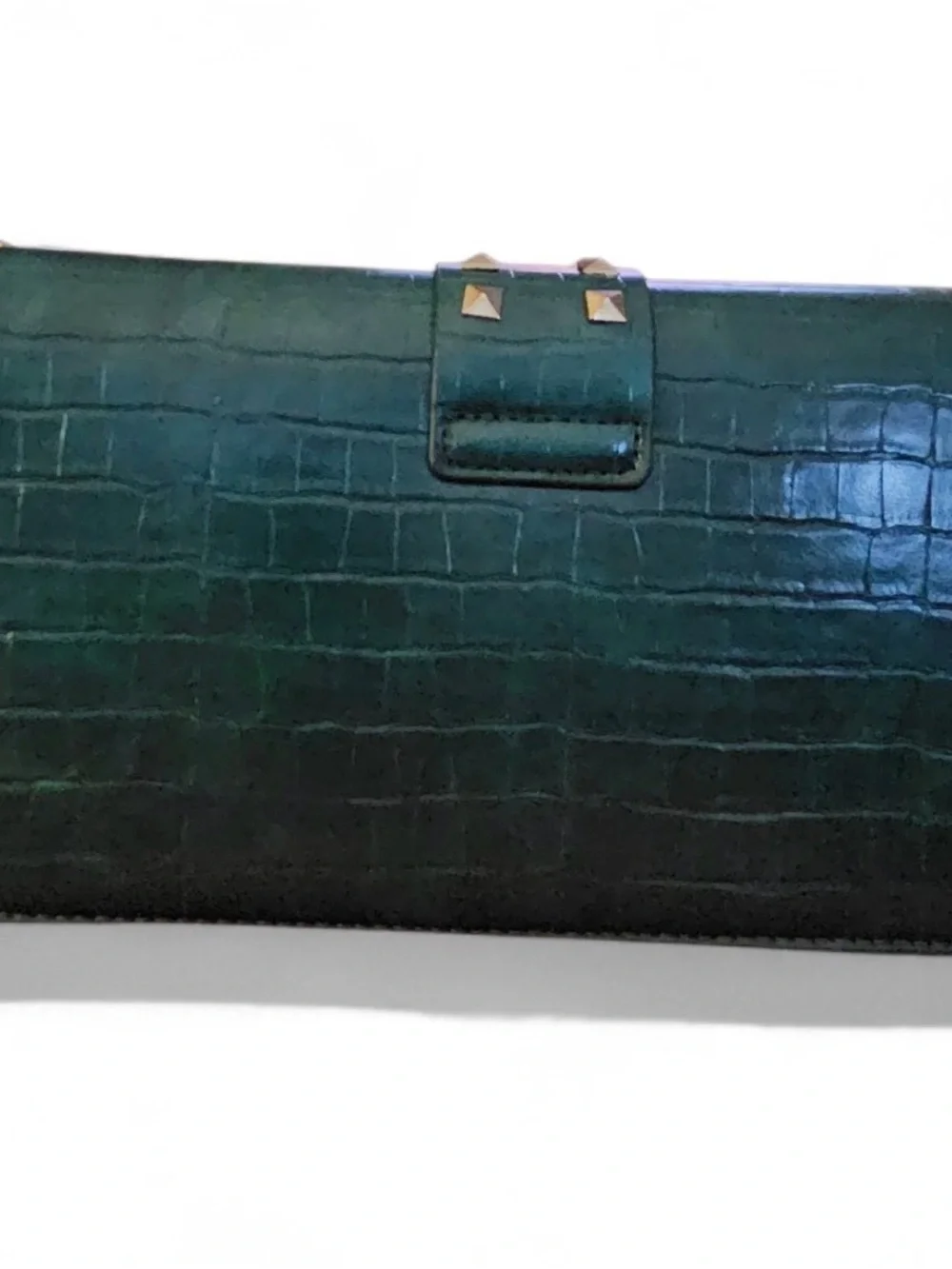 Green Studded Crossbody Clutch with Gold Hardware